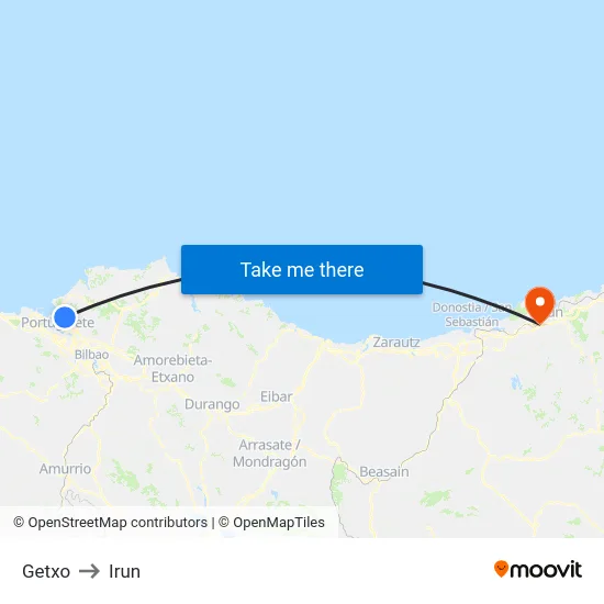 Getxo to Irun map