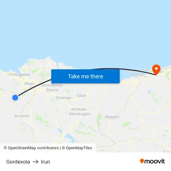 Gordexola to Irun map