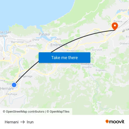 Hernani to Irun map