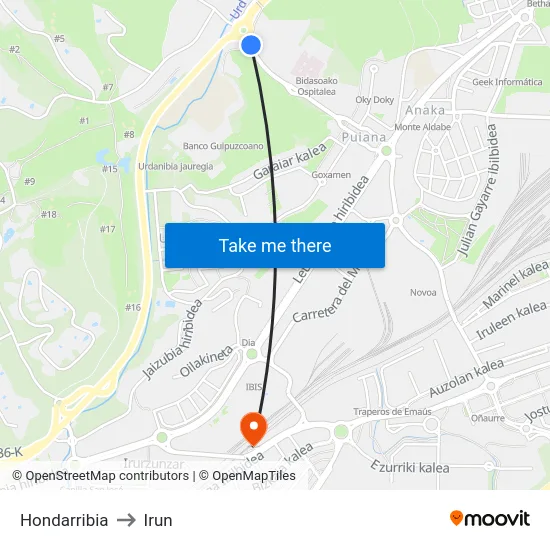 Hondarribia to Irun map