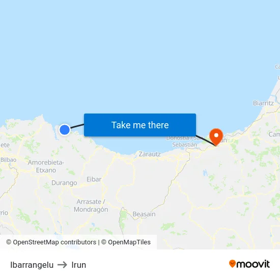 Ibarrangelu to Irun map