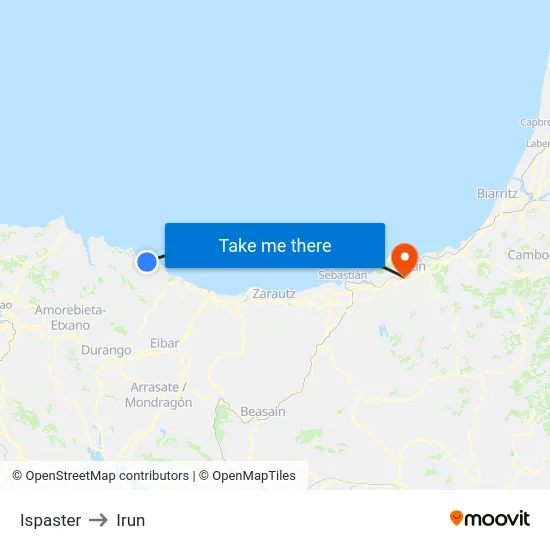 Ispaster to Irun map