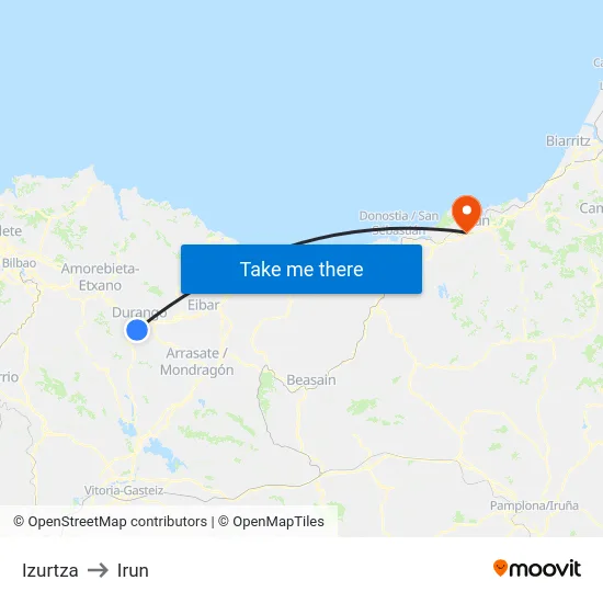 Izurtza to Irun map
