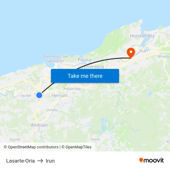Lasarte-Oria to Irun map
