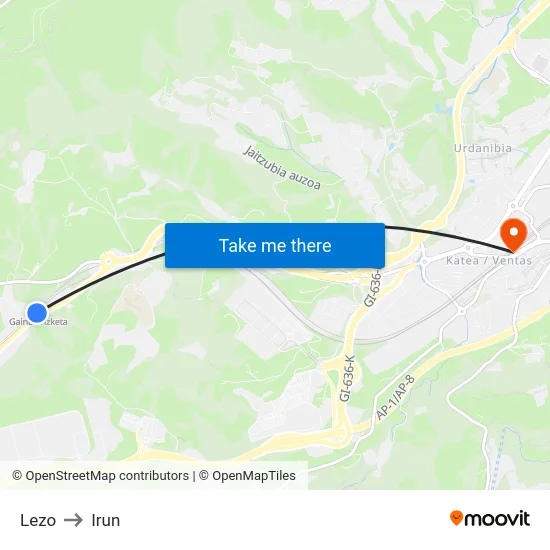 Lezo to Irun map