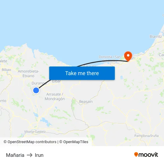 Mañaria to Irun map