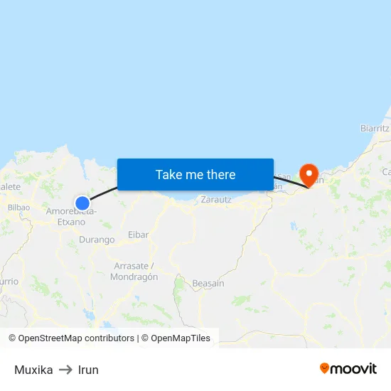 Muxika to Irun map