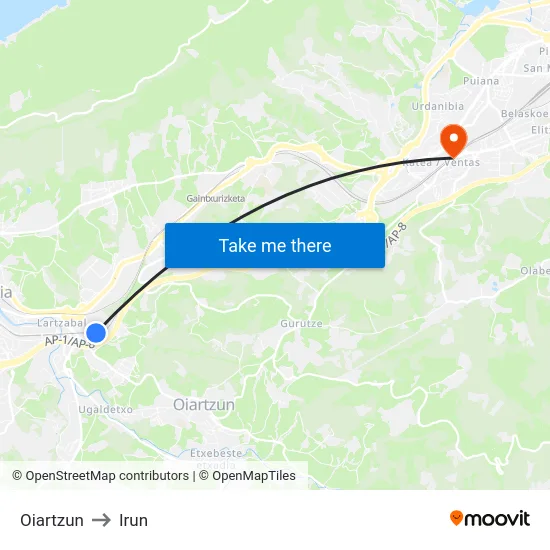 Oiartzun to Irun map