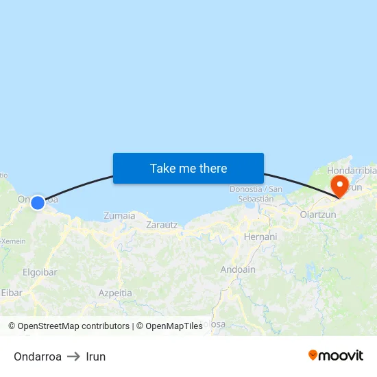 Ondarroa to Irun map