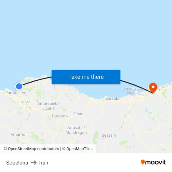 Sopelana to Irun map