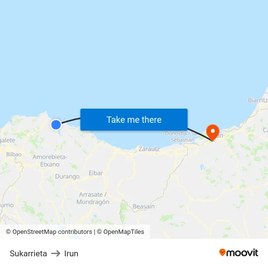 Sukarrieta to Irun map