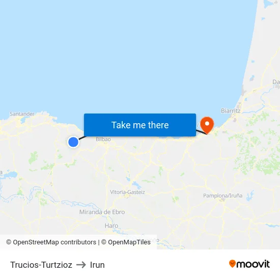 Trucios-Turtzioz to Irun map