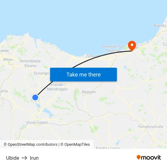 Ubide to Irun map