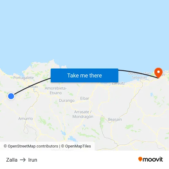 Zalla to Irun map