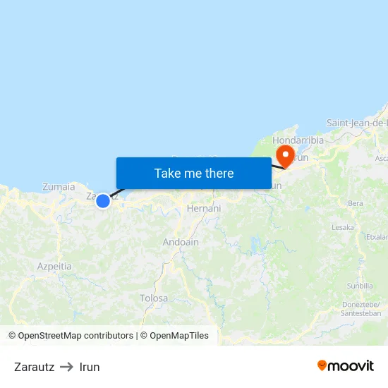 Zarautz to Irun map