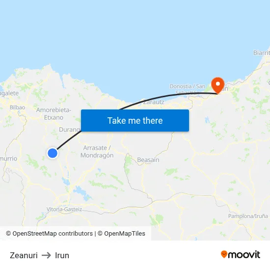 Zeanuri to Irun map