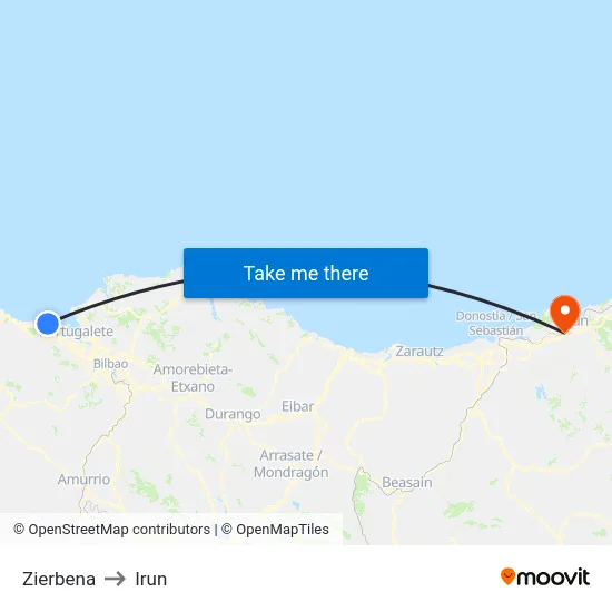 Zierbena to Irun map