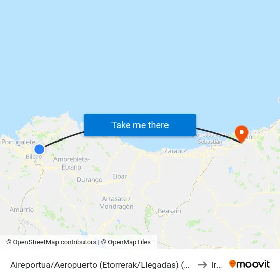 Aireportua/Aeropuerto (Etorrerak/Llegadas) (1003) to Irun map
