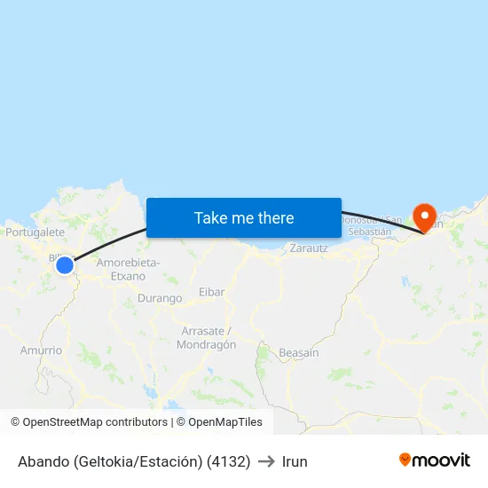 Abando (Geltokia/Estación) (4132) to Irun map