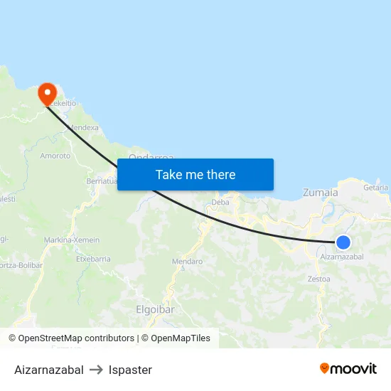 Aizarnazabal to Ispaster map