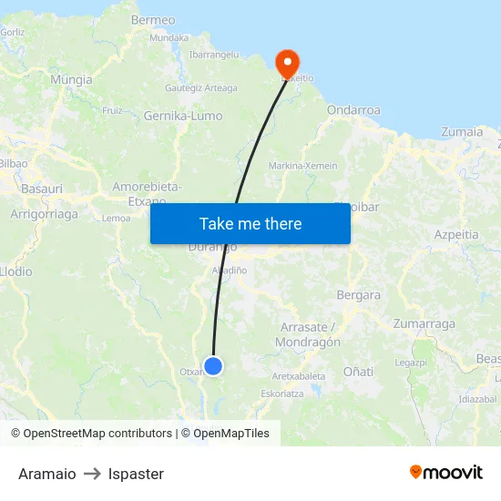 Aramaio to Ispaster map