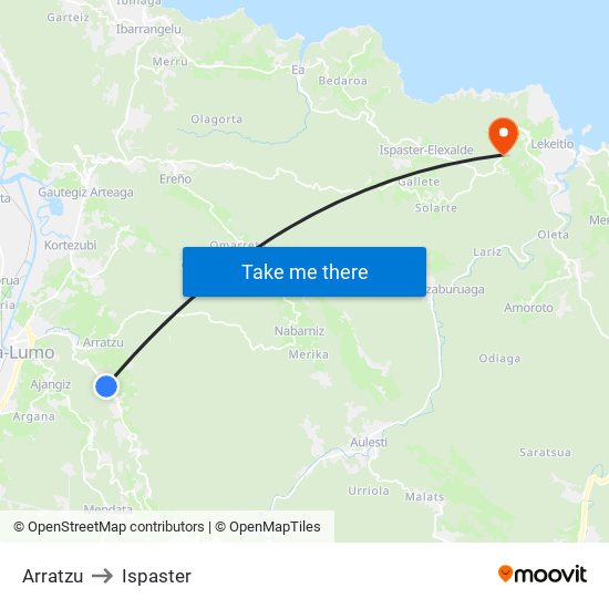 Arratzu to Ispaster map