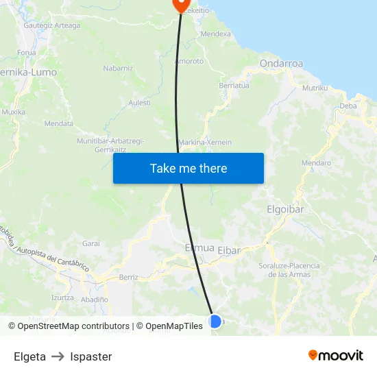 Elgeta to Ispaster map