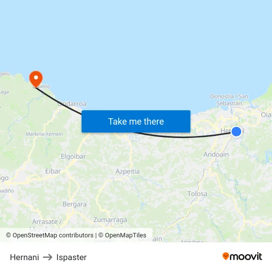 Hernani to Ispaster map