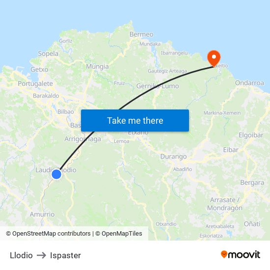 Llodio to Ispaster map