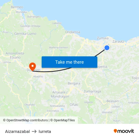 Aizarnazabal to Iurreta map