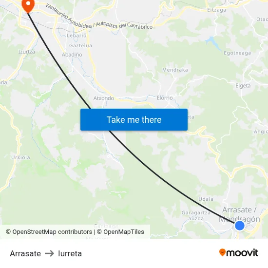 Arrasate to Iurreta map