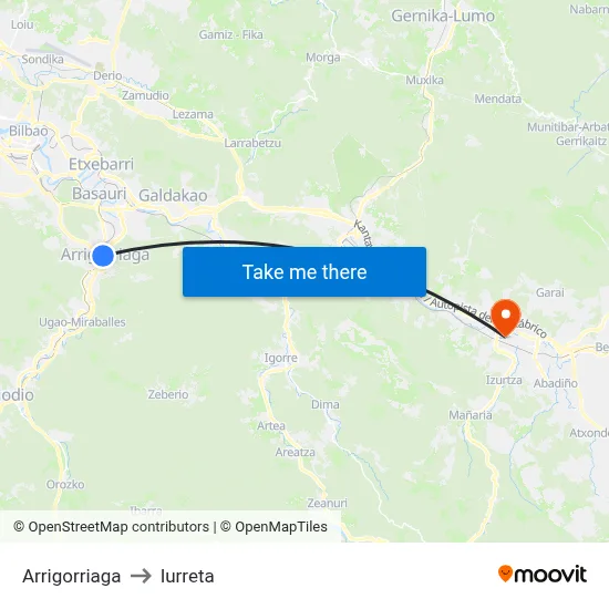Arrigorriaga to Iurreta map