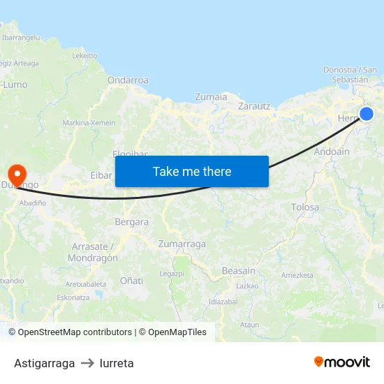 Astigarraga to Iurreta map