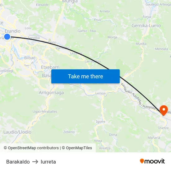 Barakaldo to Iurreta map