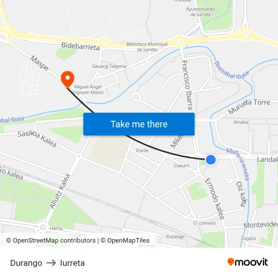 Durango to Iurreta map