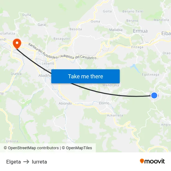 Elgeta to Iurreta map