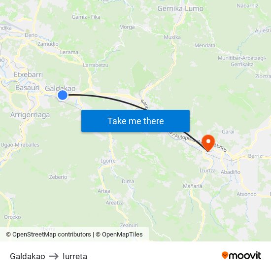 Galdakao to Iurreta map