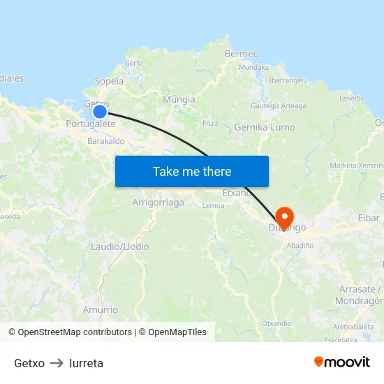 Getxo to Iurreta map