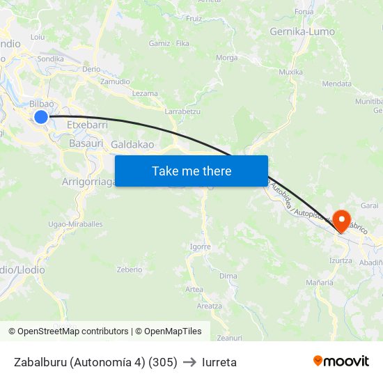 Zabalburu (Autonomía 4) (305) to Iurreta map