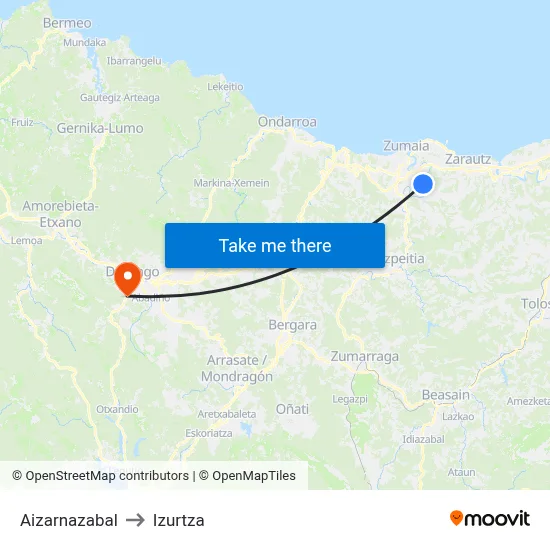 Aizarnazabal to Izurtza map