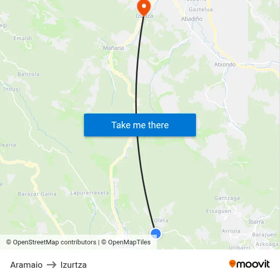 Aramaio to Izurtza map