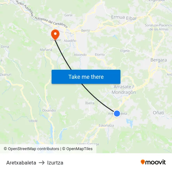 Aretxabaleta to Izurtza map