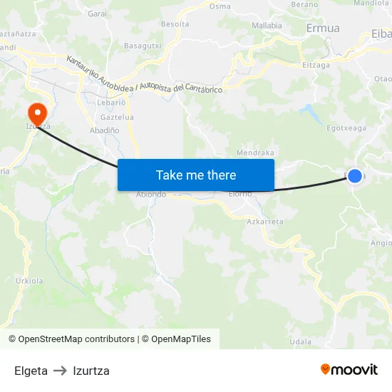 Elgeta to Izurtza map