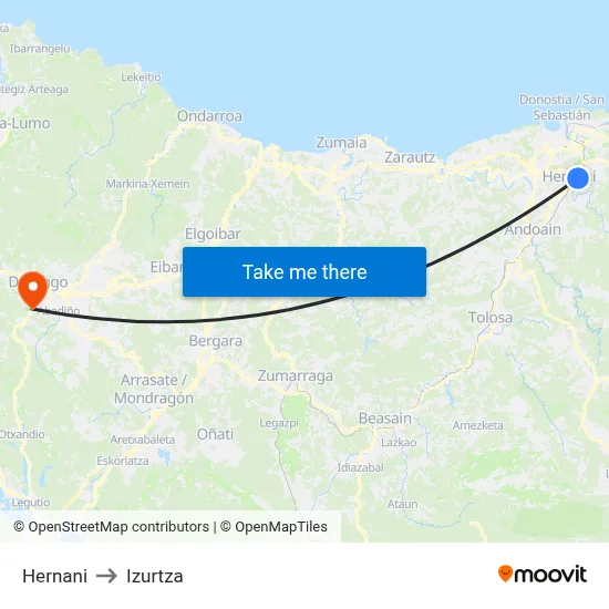 Hernani to Izurtza map