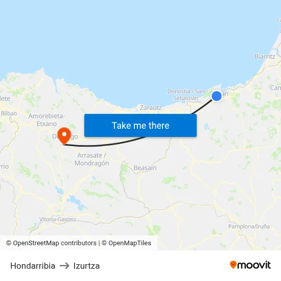 Hondarribia to Izurtza map