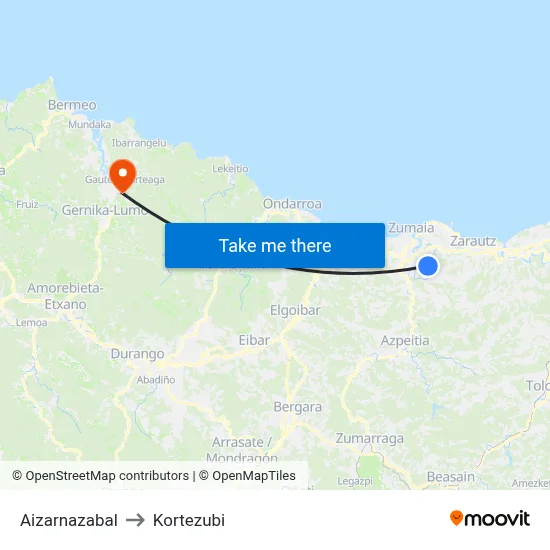 Aizarnazabal to Kortezubi map