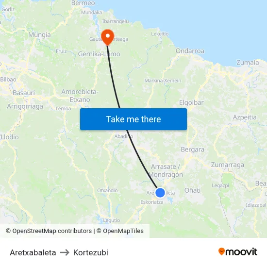 Aretxabaleta to Kortezubi map