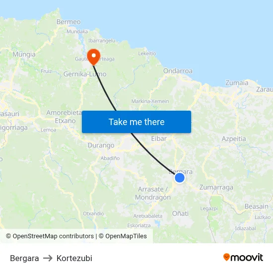 Bergara to Kortezubi map