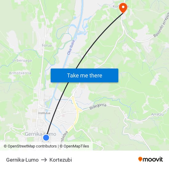 Gernika-Lumo to Kortezubi map