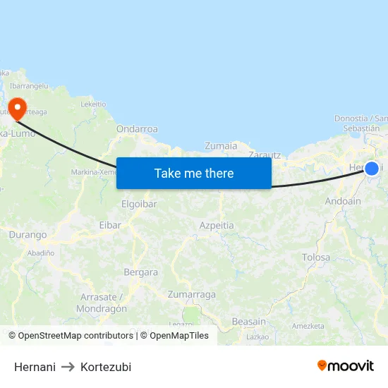 Hernani to Kortezubi map